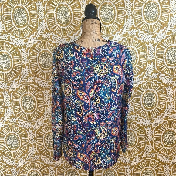 J. McLaughlin Lorinda Silk Modal Long Sleeve Button Back Blouse Garden Paisley S - Picture 10 of 14